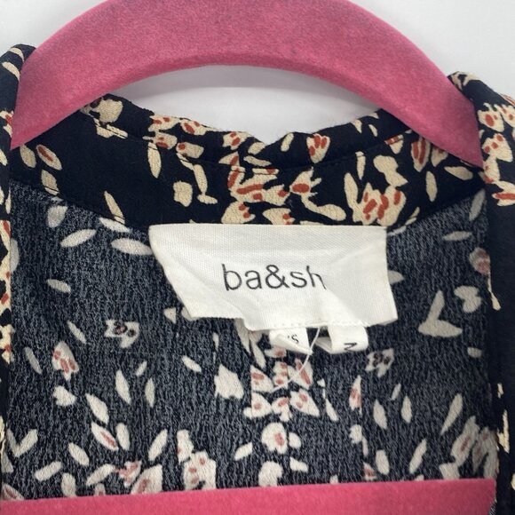 Ba&sh Size XS Black Venus Print Button Front V Neck Floral Blouse Eyelet Trim - Picture 10 of 13